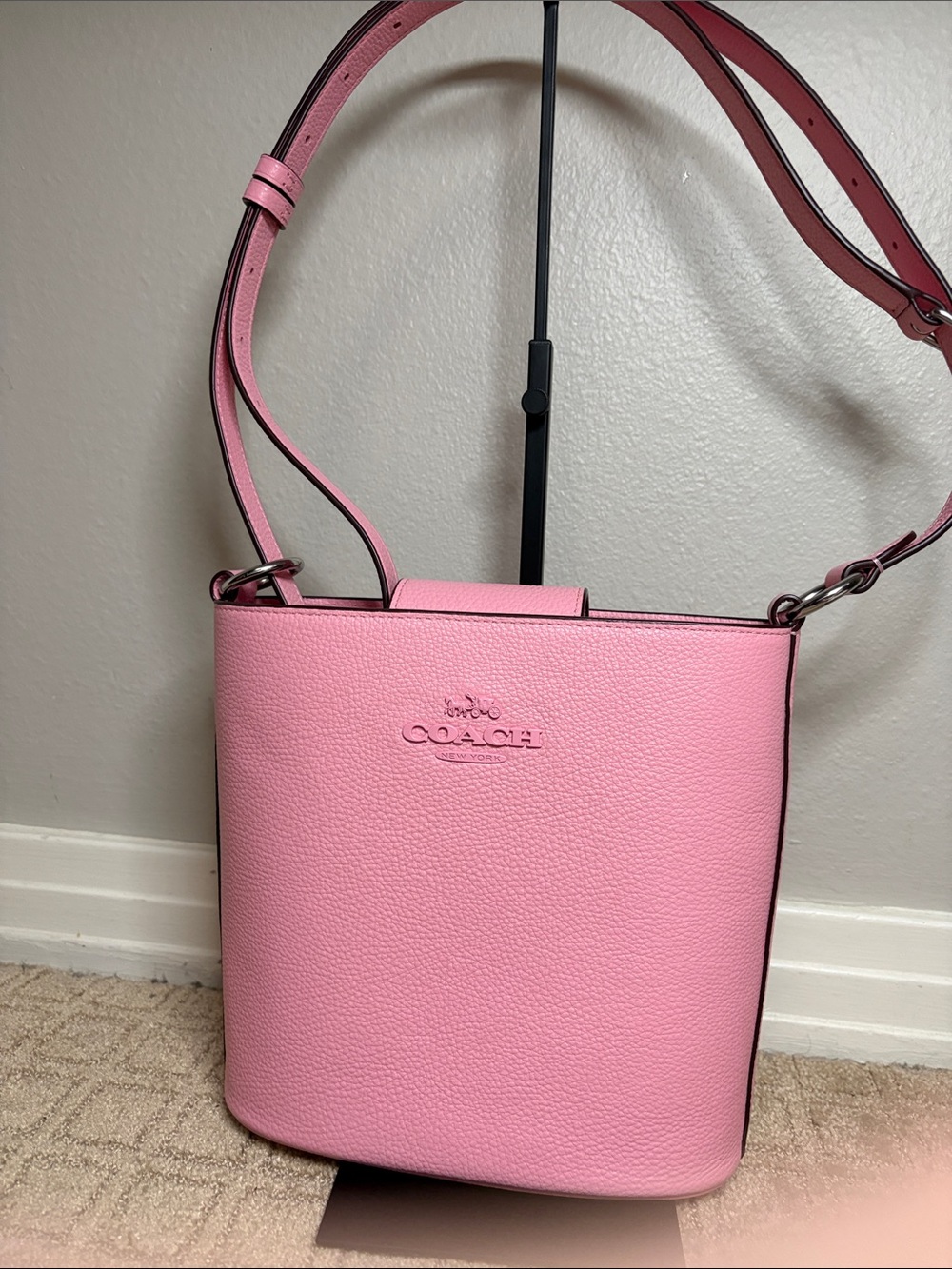 Coach Pink Pebbled Leather Crossbody Bucket Bag